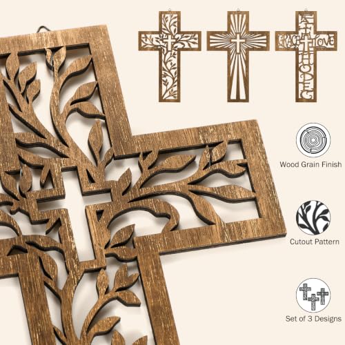 3-Piece Wooden Cross Wall Decor Set, 12-Inch Decorative Christian Wall Art
