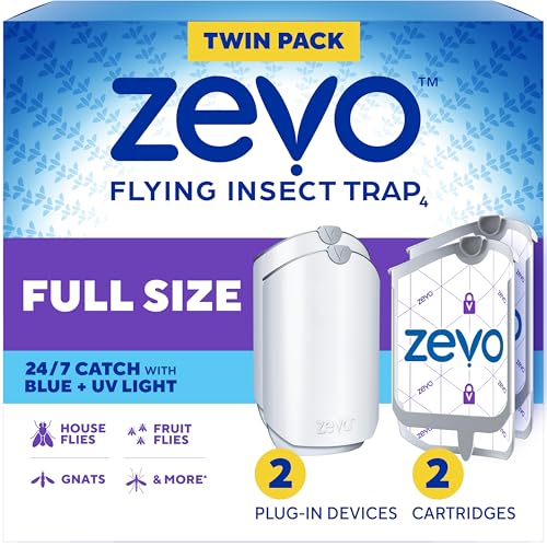 Zevo Flying Insect Trap for Fruit Flies & Gnats, 2 Plug-in Bases,