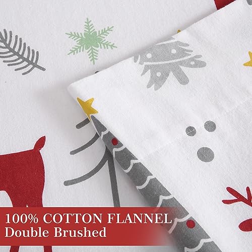 StarBedia Christmas Flannel Sheet Set King 100% Cotton Deep 16" Pocket Gray Deer