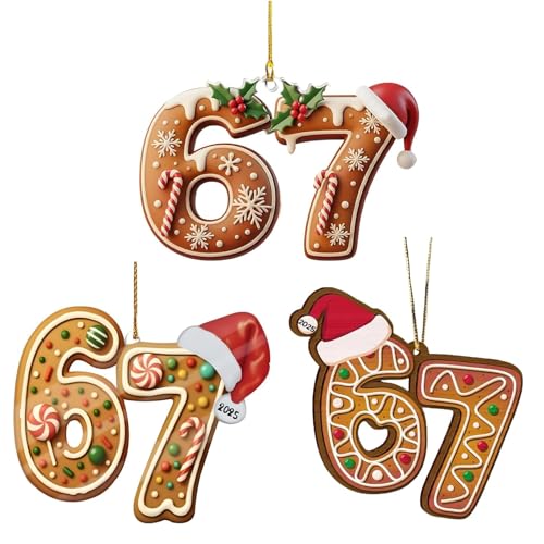 MYSQIHO 3-Pack 67 Meme Funny Christmas Ornaments - Santa Acrylic Decorations for Tree (Variation C)