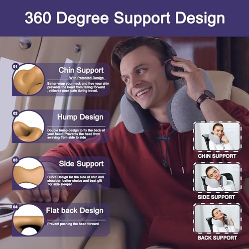 napfun Memory Foam Travel Neck Pillow for Airplane and Flight