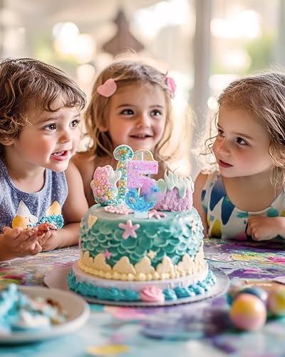 Mermaid Number 5 Birthday Candle - 2.87 Inch Glitter Cake Topper Decor