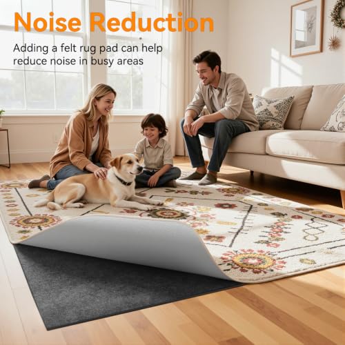 Non-Slip Area Rug Pad 8x10 Ft - Thick Felt Cushion for Hardwood Floors