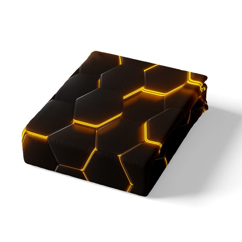 Feelyou Honeycomb Bedding Sheets Twin Size Yellow and Brown Neon Lights Bed Sheet Set Geometric Hexagon Bedding Set 3pcs for Kids Boys Girls Bedroom Decor Black Sheet Set with 1 Pillowcase