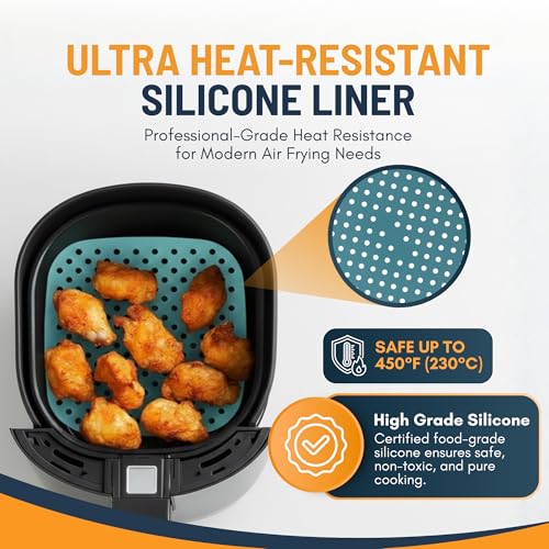 Reusable Square Silicone Air Fryer Liners - 8.5 Inch, 3 Pack, Non-Stick