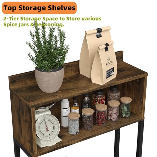 5-Tier Kitchen Bakers Rack with Power Outlet and Cabinet, Rustic Microwave Stand