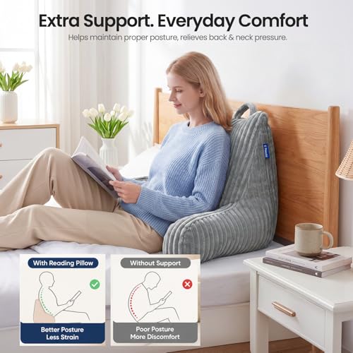 Adjustable Reading Pillow with Memory Foam Support - Plush Grey