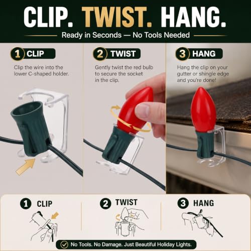 200 Pcs Christmas Light Clips for C7 C9 Sockets Waterproof Secure Installation