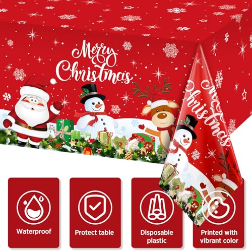 Tiamon 3 Pack Christmas Snowflake Tablecloths 108 x 54 in Disposable Red