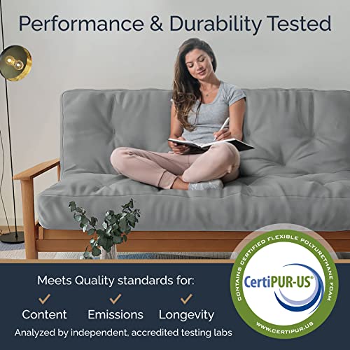 10-Inch Full Size Futon Mattress, Memory Foam Sofa Bed Cushion, Mineral Blue
