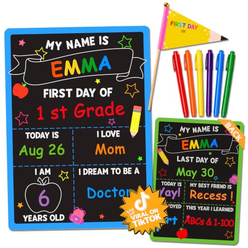 Double-Sided First & Last Day of School Sign with Markers & Pencil Flag
