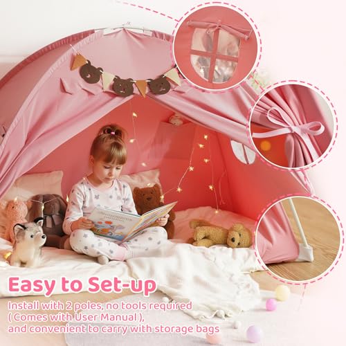 Twin Bed Tent for Kids - Breathable Privacy Play Canopy with Star Lights