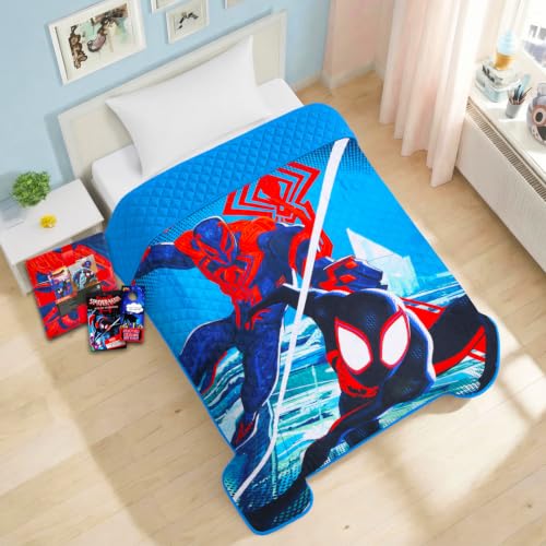 Miles Morales Kids Bedspread Set - Spider-Man Twin Bedding with Stickers