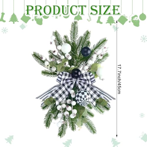 Hotop 3-Piece 17.7-inch Black & White Christmas Stairway Swag with Lights