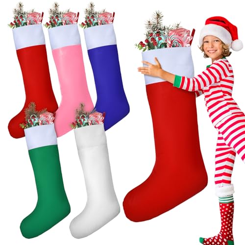 Croknit 5 Pcs Giant Christmas Stockings 43 in Multicolor Fresh Style - Felt, Jumbo 110 cm