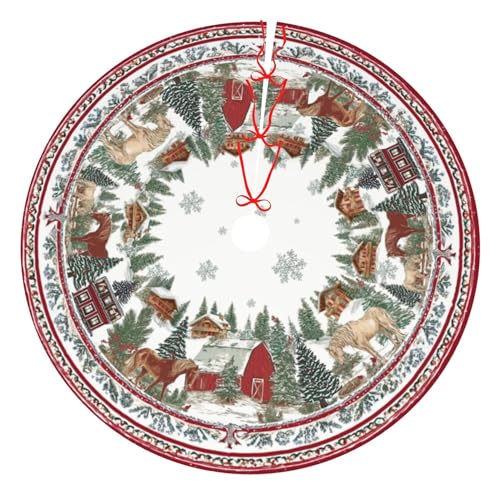 Horse Christmas Tree Skirt 36 Inch - Festive Holiday Xmas Tree Mat