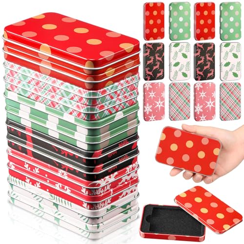 Zhengmy 36 Pcs Christmas Gift Card Tin Boxes with Lids – 6 Designs, 11 x 6.5 cm