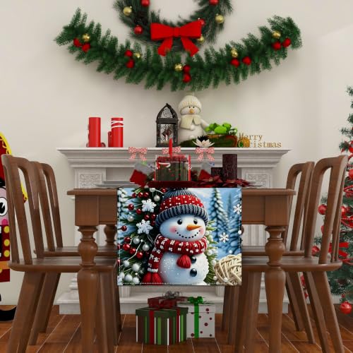 Rvsticty Snowman Christmas Table Runner 13x72 Inches Holiday Home Decor