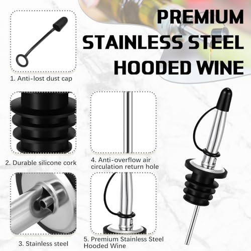 12 Pack Liquor Pour Spouts with Large Neck Bottle Adapters - Stainless Steel & Silicone