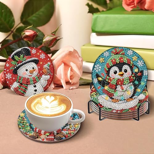 8 PCS Christmas Diamond Coaster Kit with 1 Stand - Bdwy559 - DIY Diamond Painting Coasters