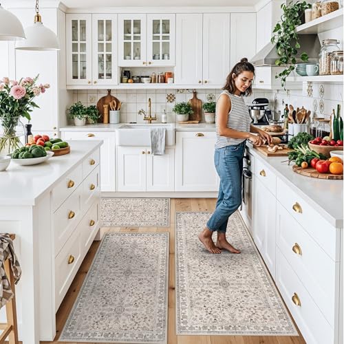 3-Piece Washable Kitchen Rug Set, Non-Slip Boho Mats for Kitchen and Home