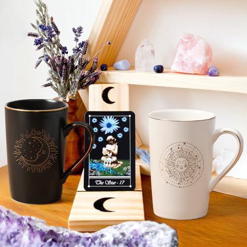 Maustic Sun & Moon Mugs 14oz - Black/White Aesthetic Boho Coffee Cups Gift Set