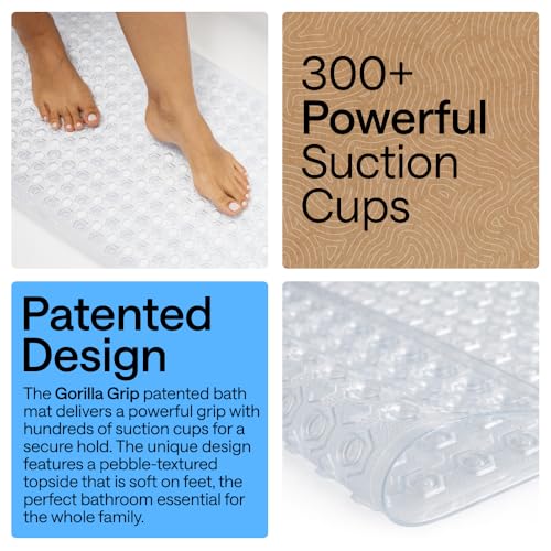 Gorilla Grip Patented Bath Tub Shower Mat 35x16 Inch Clear Non-Slip