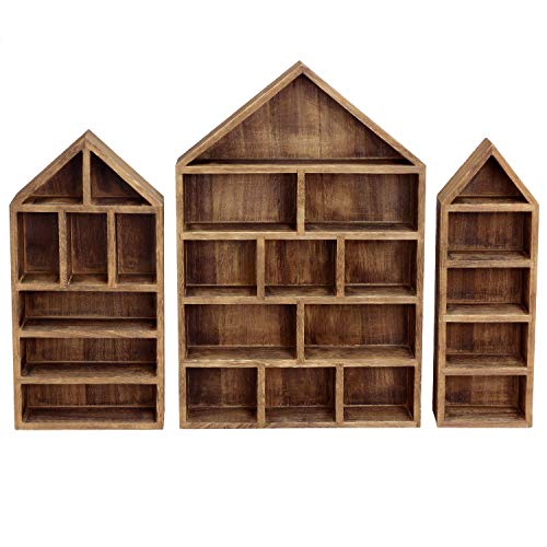 Wooden House-Shaped Shadow Box Display Shelf, Wall-Mounted Organizer
