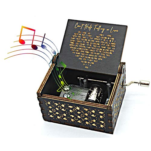 Engraved Wooden Hand Crank Music Box - Can't Help Falling in Love