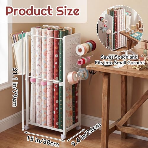 Rolling Wrapping Paper Storage Cart with Wheels and Slap Bands