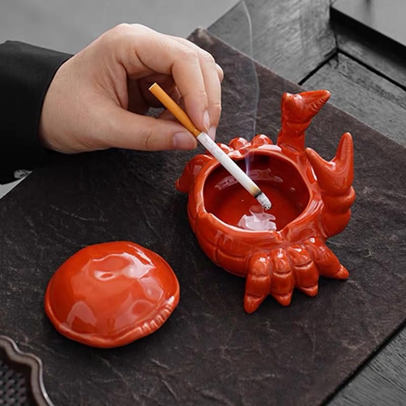 Ceramic Crab Ashtray with Lid - Windproof Desktop Organizer & Decor