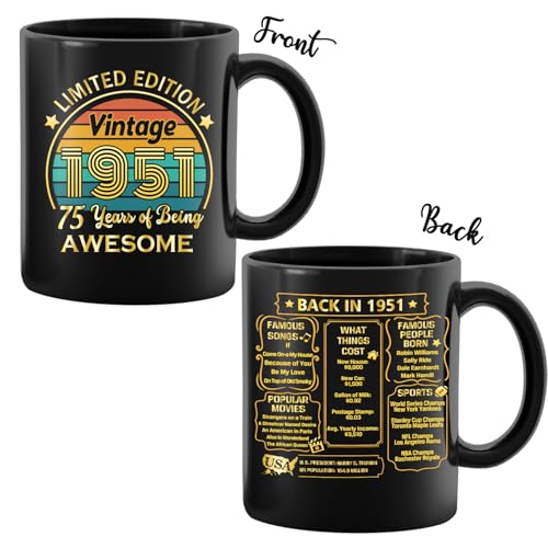 QUPT 11oz Vintage Coffee Mug 75th Birthday Gift for Women Men 1951 Edition
