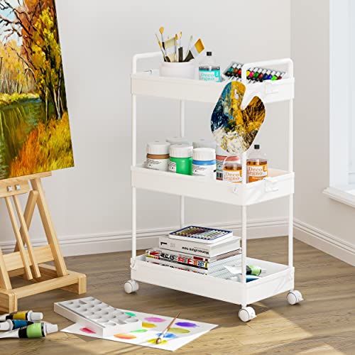 3-Tier Slim Rolling Storage Cart with Wheels - Narrow Utility Organizer, White