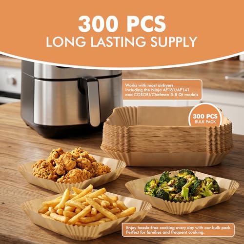 8-Inch Square Air Fryer Parchment Paper Liners, 300-Count Non-Stick Sheets