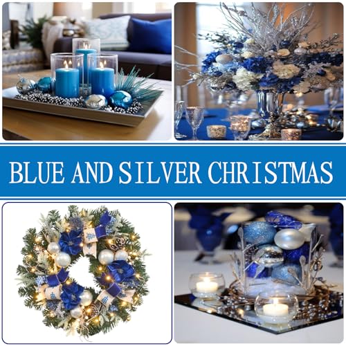 22-Inch Pre-Lit Christmas Wreath with Timer, Blue and Silver Magnolia Decor