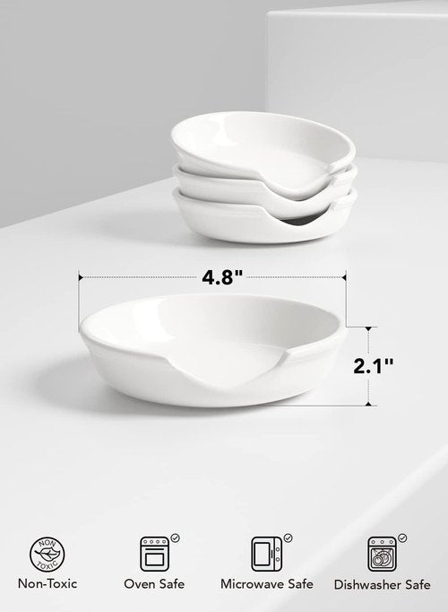 LE TAUCI Ceramic Spoon Rest - 4.8 Inch Spoon Holder for Kitchen Counter | Set of 4, White