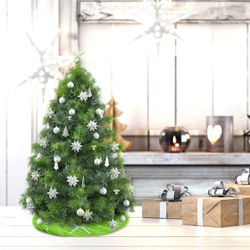 ZhowHoHo 2pcs 15 Inch Green Faux Fur Christmas Tree Skirts Mini Holiday Decor