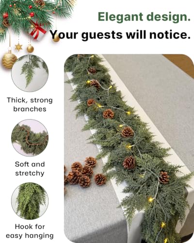 Glasaort 18Ft Christmas Cedar Garland, Faux Pine for Mantle & Staircase