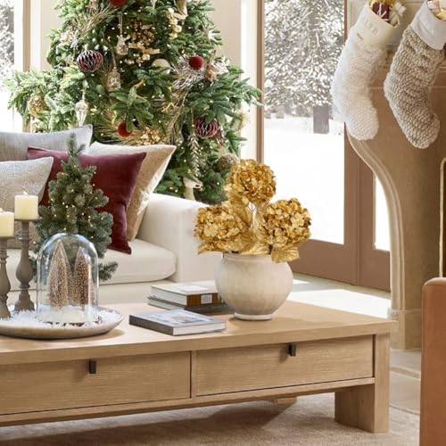 Hollyone Gold 3-Pack Artificial Hydrangea Flowers 26.8in – Fake Floral Centerpieces for Wedding, Party, Christmas