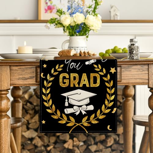 Artoid Mode Gold Wheat Tassel Diploma Cap Graduation Table Runner 13x72 in