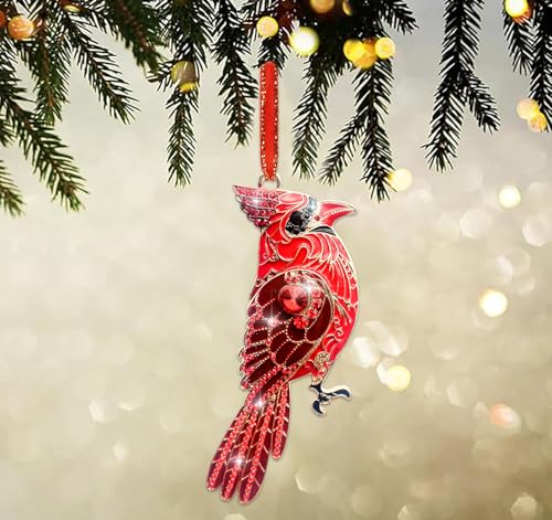 Red Cardinal Christmas Ornament - Metal Holiday Tree Decor Gift for Women & Kids