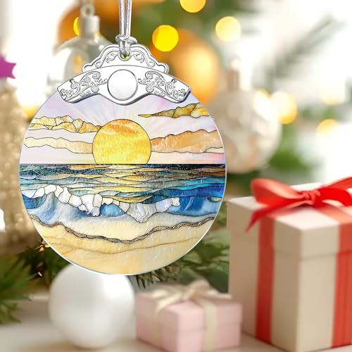 Stylea Beach Sunset Stained Glass Christmas Ornament - DUJITODOH, 3x3.5 inch