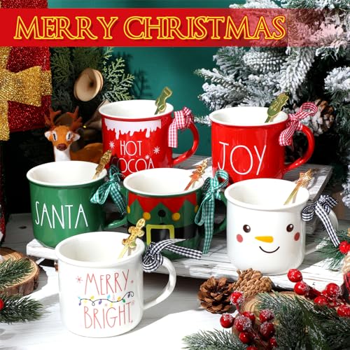 Baderke 6-Pack 11oz Christmas Mugs with Stainless Spoons – Vibrant Holiday Set