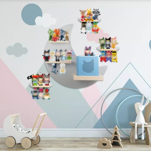 Sun3drucker for Toniebox 2 and Toniebox 1 Tonie Shelf Wall Mounted Set,Tonies Figures Tonies Storage,Magnetic Wooden Floating Shelves Compatible with Tonie Box Player Character