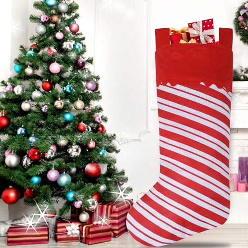 38-Inch Jumbo Candy Cane Christmas Stockings - 2 Pack Red & White Felt