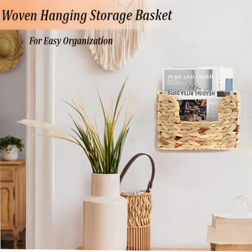 Woven Water Hyacinth Hanging Magazine Holder - Farmhouse Wall Organizer