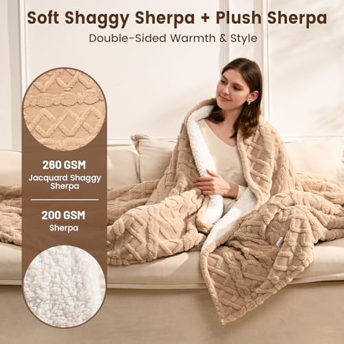 EDENLUNE Beige 50x60-inch Electric Heated Throw Blanket with 9 Heat Levels, Timer & Sherpa Fabric
