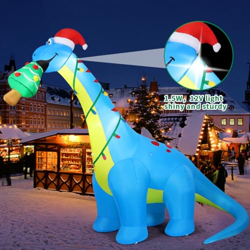 10FT Christmas Dinosaur Inflatable Yard Decor with Christmas Tree Lights