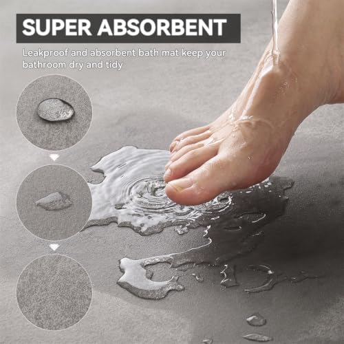 MontVoo Non-Slip Thin Bath Mat - Rubber Backed Quick Dry Faux Suede Bathroom Rug 16x24 Grey