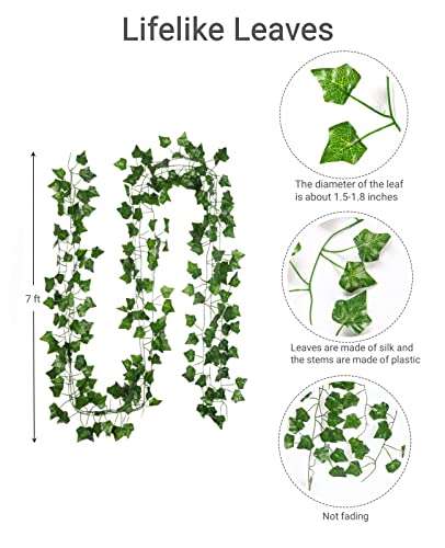 Artificial Ivy Vines (12 Pack, 84 Feet) - Lifelike Hanging Greenery for Home Decor
